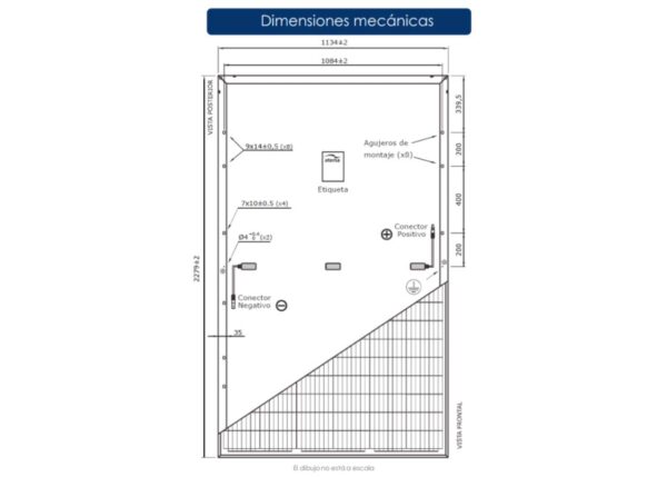 Medidas y plano del panel solar 550w.